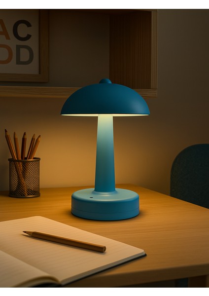 Mavi Mantar Masa Lambası 3 Renk Işık (Kırmızı, Beyaz, Gün Işığı) USB Girişli, Ayarlanabilir Şiddet modelleri