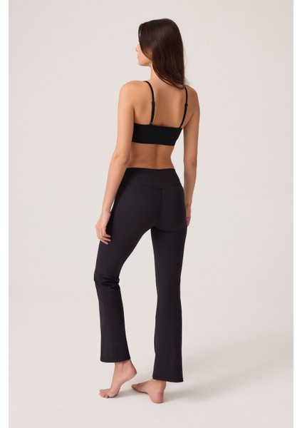 x Ece Siyah Bel Detaylı Ispanyol Paça Pantolon Ruched & Flared