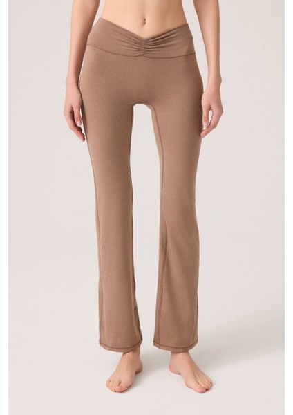 x Ece Mocha Melanj Bel Detaylı Ispanyol Paça Pantolon Ruched & Flared