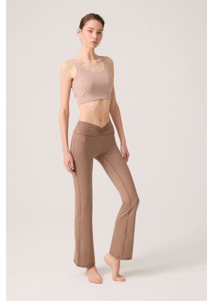 x Ece Mocha Melanj Bel Detaylı Ispanyol Paça Pantolon Ruched & Flared