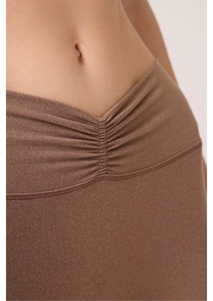 x Ece Mocha Melanj Bel Detaylı Ispanyol Paça Pantolon Ruched & Flared