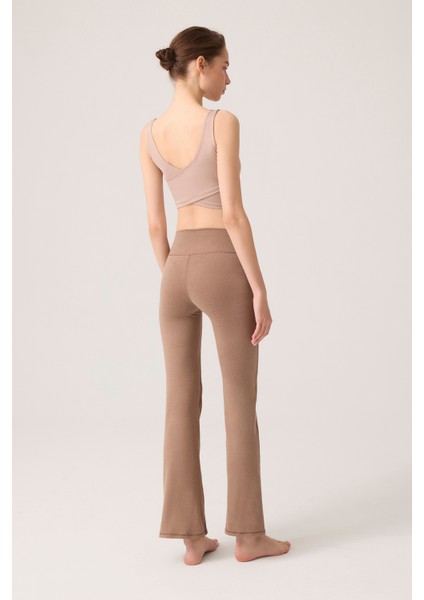 x Ece Mocha Melanj Bel Detaylı Ispanyol Paça Pantolon Ruched & Flared