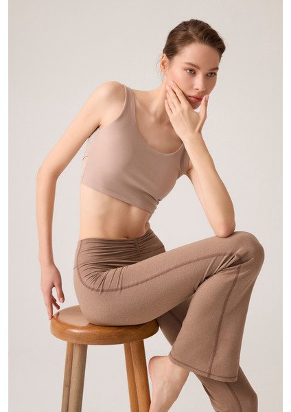 x Ece Mocha Melanj Bel Detaylı Ispanyol Paça Pantolon Ruched & Flared