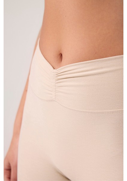 x Ece Bej Melanj Bel Detaylı Ispanyol Paça Pantolon Ruched & Flared