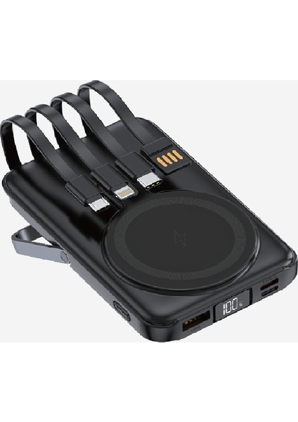 Linctech WF27 Mini LED Ekranlı Kablosuz Şarjlı 10.000 Mah Çoklu Kablolu Powerbank