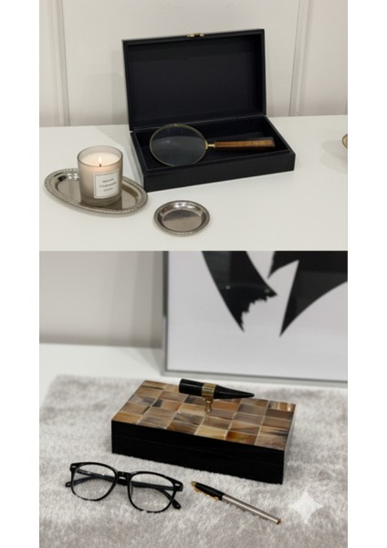 Asil Kahve: Doğal Agat Desenli Kutu ve Klasik Büyüteç Seti fiyatları