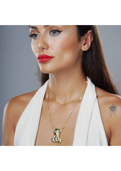 925 Ayar Papatya Silver Ayıcık Kolye,ayı Kolye,ayıcıklı Kolye,ayıcık<rose,gold,rodaj>