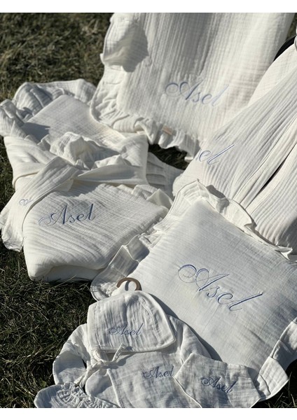 Isime Özel Nakışlı Dört Kat Müslin 9'lu Hastane Çıkış Seti fiyatları