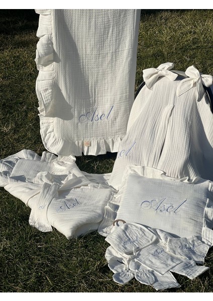 Isime Özel Nakışlı Dört Kat Müslin 9'lu Hastane Çıkış Seti modelleri