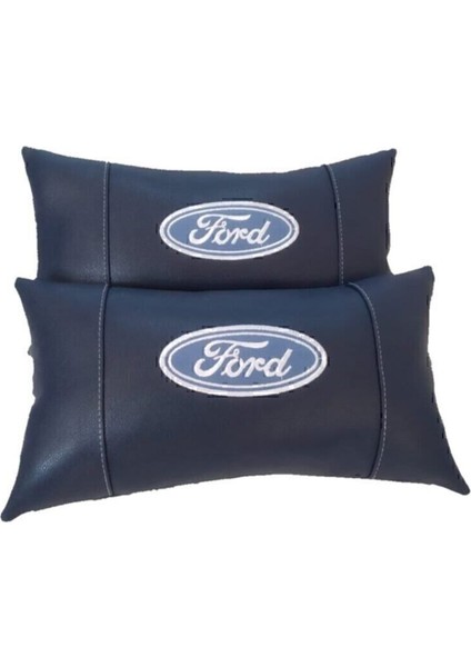 Ford 2'li Set Lacivert Deri Oto Koltuk Boyun Yastığı Araba Araç Seyahat Koltuk Yastık Suni Deri