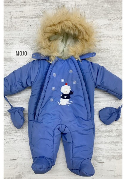 Mojo Unisex Bebek Ayı İşlemeli Kozmonot Uyku Tulumu 6213 Mavi