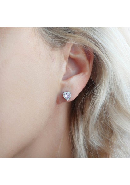 925 Ayar Gümüş Pembe Taşlı Kalp Küpe fırsatları