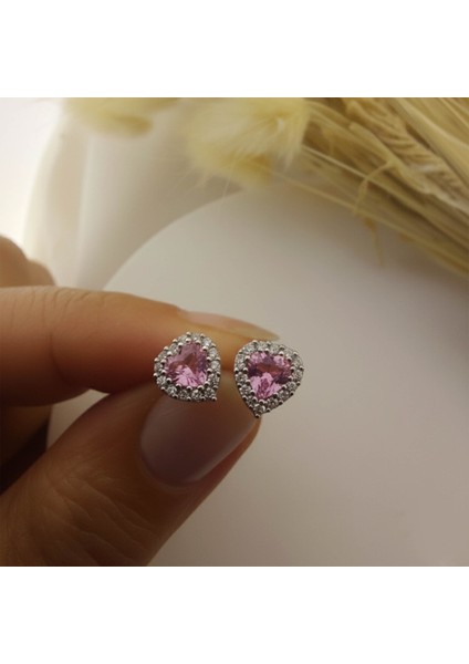 925 Ayar Gümüş Pembe Taşlı Kalp Küpe indirimleri