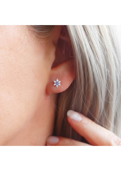 925 Ayar Gümüş Mor Taşlı Minimal Lotus Küpe fırsatları