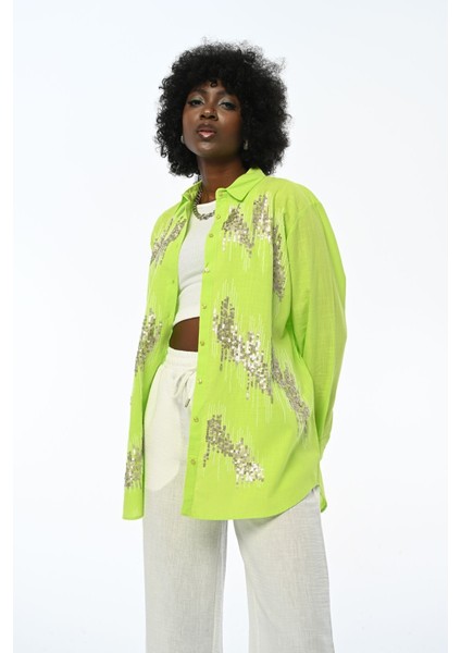 Kadın Payetli Oversıze Kesim Gömlek modelleri