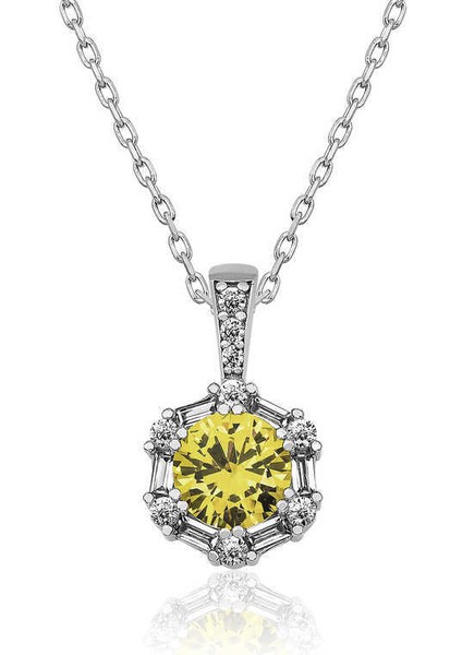 ​Gümüş Buğday Sarısı Baget Taşlı Bayan Kolye