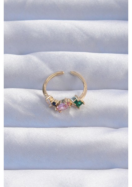 Pirinç Gold Renk Renkli Zirkon Taşlı Ayarlanabilir Yüzük - Lisinya fiyatları