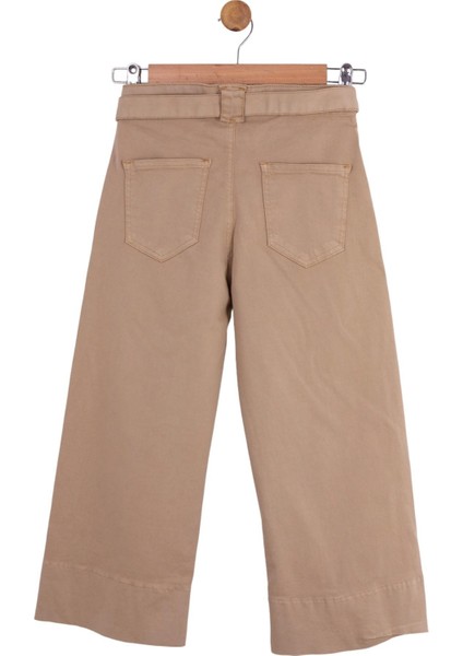 Kız Çocuk Kemerli Bol Paça Pantolon 54707 Taş Rengi