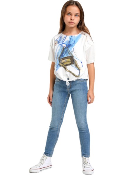 Mojo Unisex Çocuk Boru Paça Likralı Kot Pantolon 2276 Kot Mavi