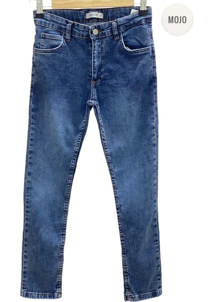Mojo Unisex Çocuk Boru Paça Likralı Kot Pantolon 2276 Kot Mavi