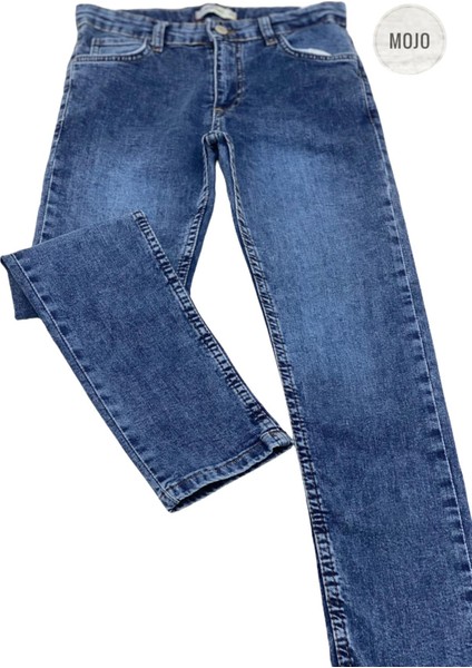 Mojo Unisex Çocuk Boru Paça Likralı Kot Pantolon 2276 Kot Mavi