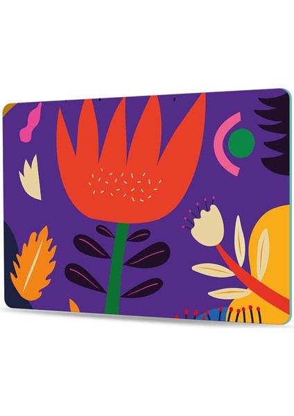 Cam Kesme Tahtası ve Sunumluk Mor Lale Desenli 30x40 Cm