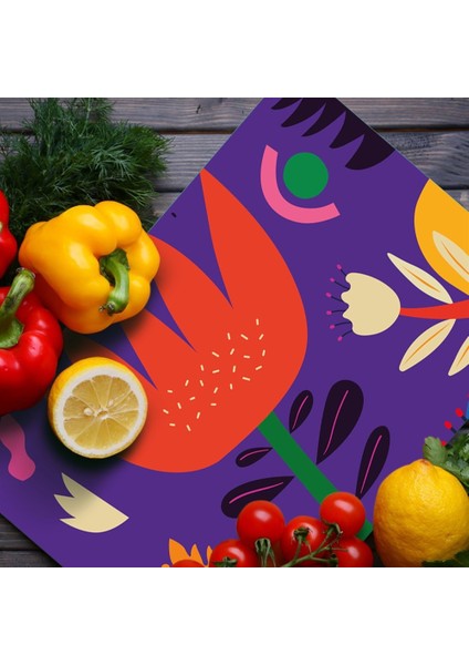 Cam Kesme Tahtası ve Sunumluk Mor Lale Desenli 30x40 Cm fiyatları