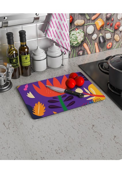 Cam Kesme Tahtası ve Sunumluk Mor Lale Desenli 30x40 Cm modelleri