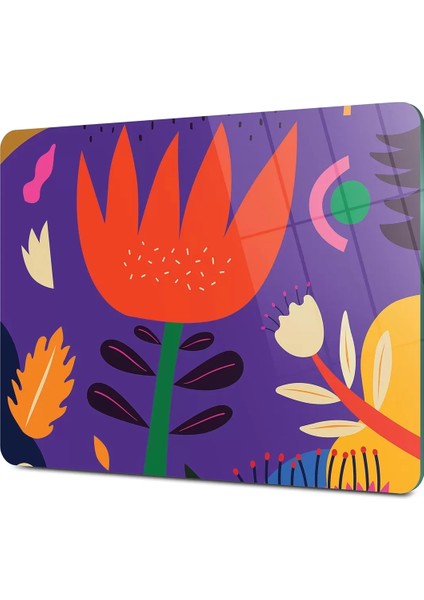 Cam Kesme Tahtası ve Sunumluk Mor Lale Desenli 30x40 Cm