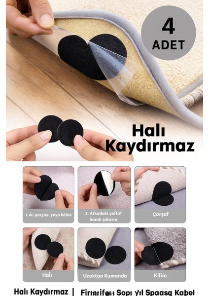4 Adet Halı Kilim Koltuk Örtüsü Kaydırmaz Sabitleyici Cırt Yıkanabilir Kendinden Yapışkanlı Cırt