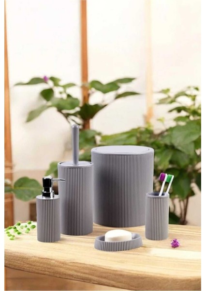 Home Antrasit Renk 5’li Banyo Seti – Dayanıklı ve Kullanışlı