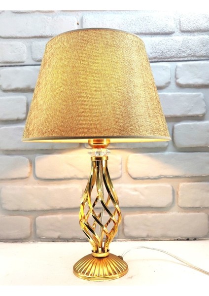 Gold Kaplama Burgulu Kristal Taşlı Metal Ayaklı Konik Beyaz Siyah Kahve Kumaş Şapkalı Abajur