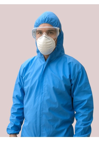 Mavi Kapüşonlu Tek Kullanımlık Iş Tulumu – Toz ve Partikül Koruyucu – 10'lu Paket fiyatları