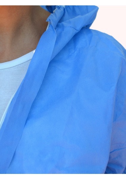 Mavi Kapüşonlu Tek Kullanımlık Iş Tulumu – Toz ve Partikül Koruyucu – 10'lu Paket