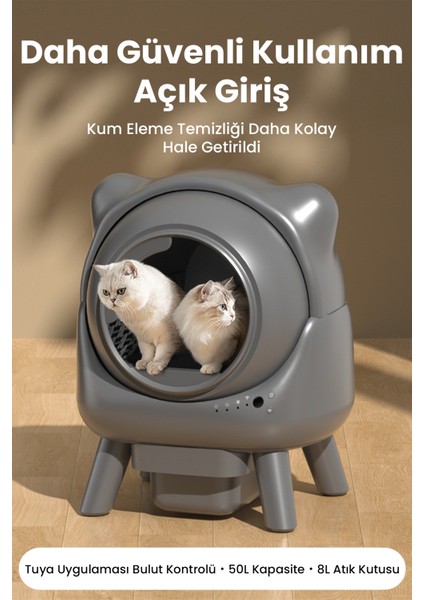 Akıllı Otomatik Kedi Tuvaleti – 50L, Uv Temizleme, Akıllı Sensörlü,kompakt Tasarım