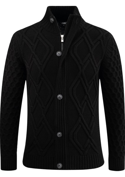 Erkek Kalın Örgü Triko Hırka Düğmeli ve Fermuarlı Cepli Klasik Kalıp - 5248M
