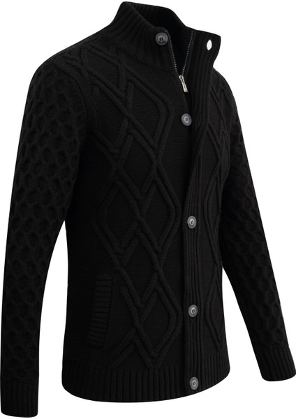 Erkek Kalın Örgü Triko Hırka Düğmeli ve Fermuarlı Cepli Klasik Kalıp - 5248M fiyatları