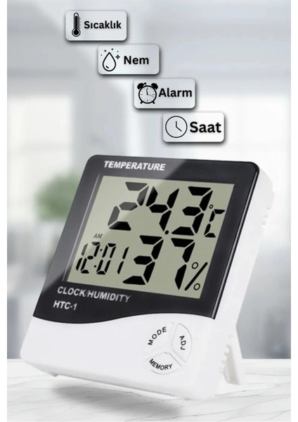Dijital Oda Termometre Sıcaklık ve Nem Ölçer Masa Saati Alarm