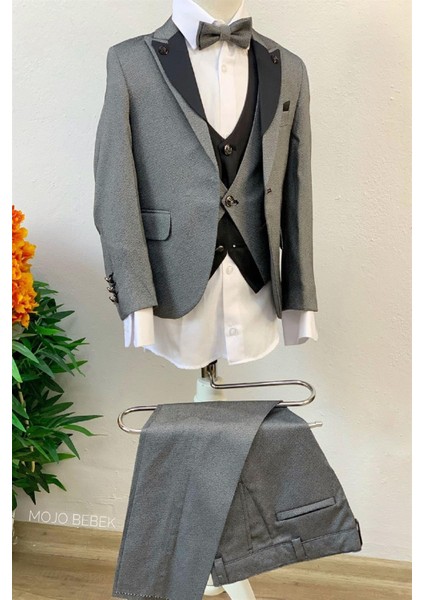 Mojo Erkek Çocuk Yaka Detaylı Klasik Damatlık Set 20317 Gri