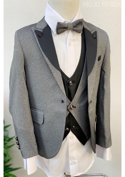 Mojo Erkek Çocuk Yaka Detaylı Klasik Damatlık Set 20317 Gri