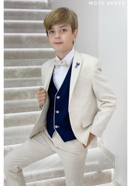 Erkek Çocuk 3-14 Yaş Spor Yelekli Ceketli Takım Elbise 20267 Bej
