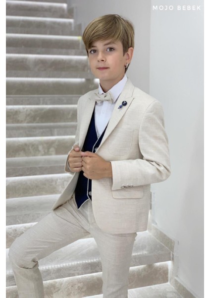 Erkek Çocuk 3-14 Yaş Spor Yelekli Ceketli Takım Elbise 20267 Bej
