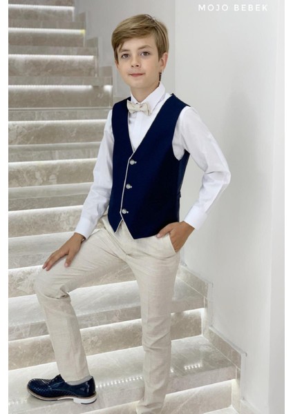 Erkek Çocuk 3-14 Yaş Spor Yelekli Ceketli Takım Elbise 20267 Bej