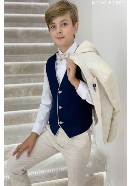 Erkek Çocuk 3-14 Yaş Spor Yelekli Ceketli Takım Elbise 20267 Bej