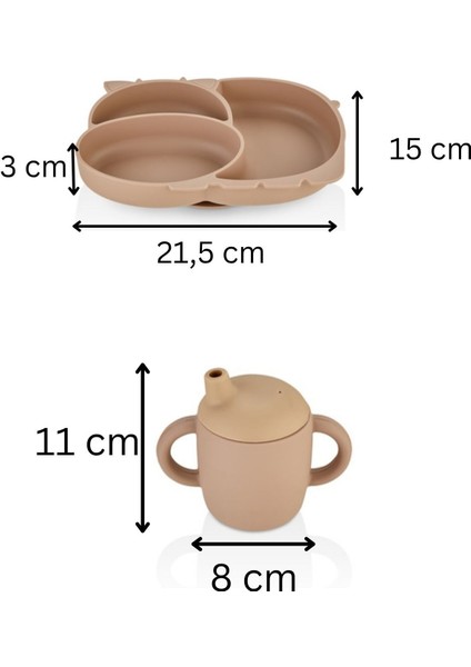 2'li Silikon Bebek Beslenme Seti / Bölmeli Mama Tabağı / Bebek Bardağı - Moka fırsatları