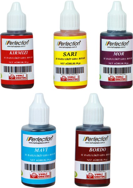 Chef 5'li Sıvı Su Bazlı Likit Gıda Boyası Mor Sarı Kırmızı Mavi Bordo 5 x 30 gr .