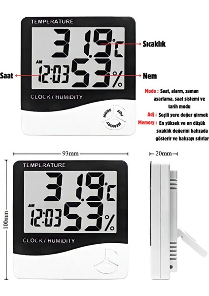 Dijital Oda Termometre Sıcaklık ve Nem Ölçer Masa Saati Alarm modelleri