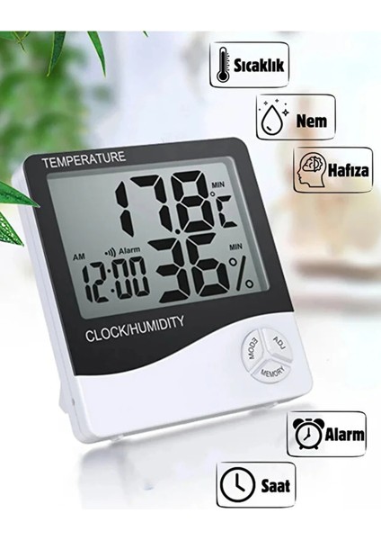 Dijital Oda Termometre Sıcaklık ve Nem Ölçer Masa Saati Alarm fırsatları