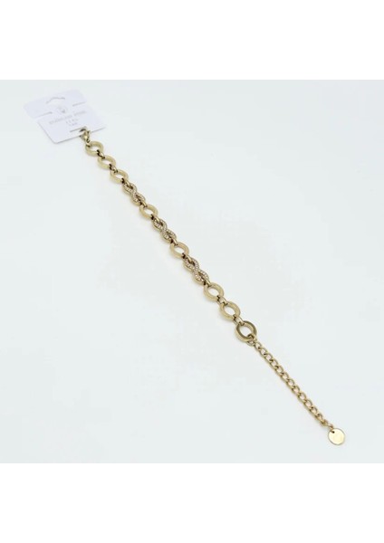 Altın Renk Zirkon Taşlı Zincir Model Ayarlanabilir Çelik Bileklik