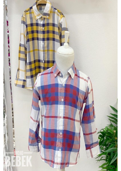 Erkek Çocuk Desenli Katlamalı Kol Gömlek 4016 Kırmızı